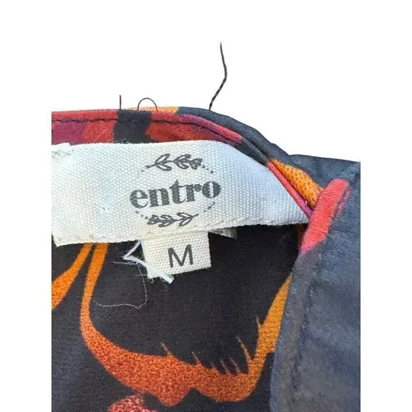 Entro Women's Ruffle Sleeve Floral Dress Black M Tiered Boho Mini Lined - Picture 7 of 13